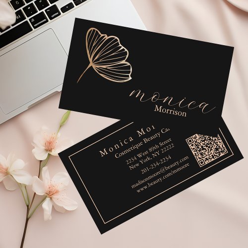 Trendy Black  Rose Gold Hairstylist Business Card