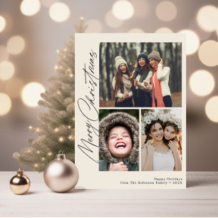 trendy black script merry christmas  holiday card