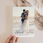 trendy black script wedding photo thank you<br><div class="desc">modern hand lettering black script and a lovely photo of the newlyweds,  the image and text can be personalized.</div>