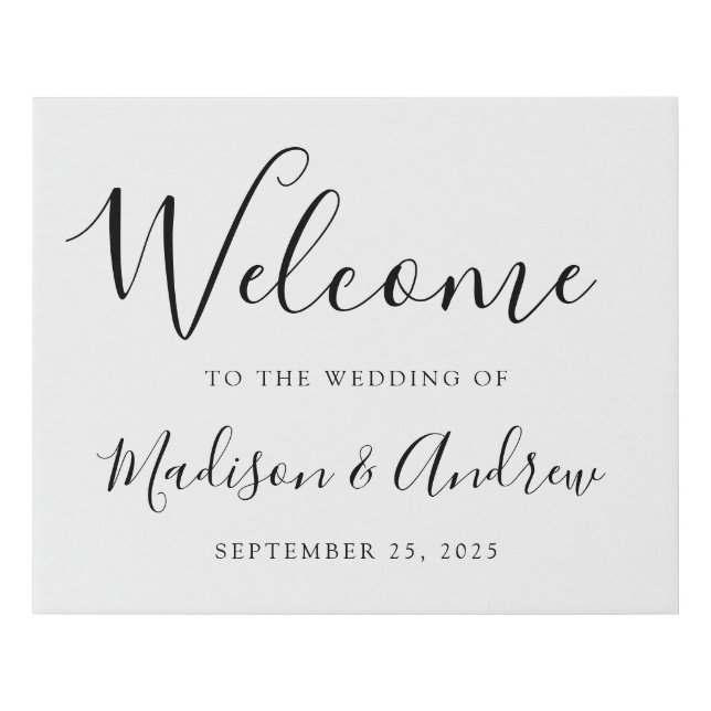 Trendy Black Script Wedding Welcome Faux Canvas Print (Front)