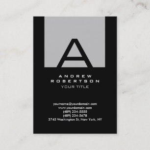 Trendy Black Silver Gray Monogram Business Card