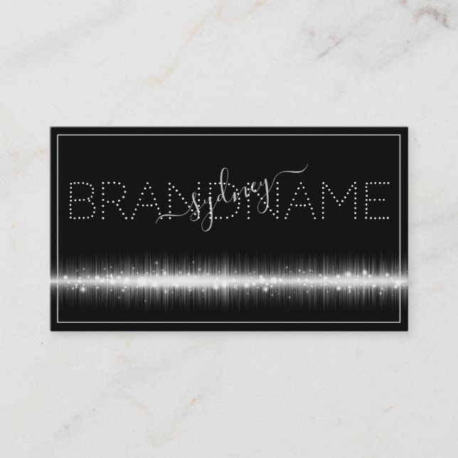 Trendy Black Silver Light Effect Modern Brandname Business Card (Front)