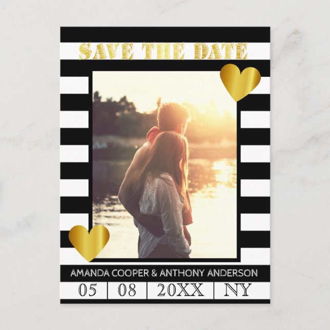 Trendy black striped photo postcard (Front)