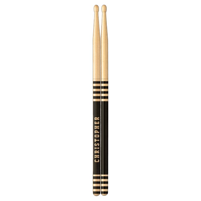 Trendy Black Stripes Custom Name A01 Drum Sticks (Front)