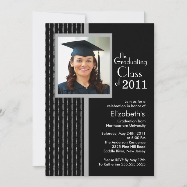 Trendy Black Stripes Photo Graduation Invitation (Front)