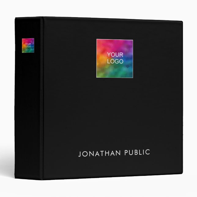 Trendy Black Template Business Company Logo 3 Ring Binder (Front/Spine)