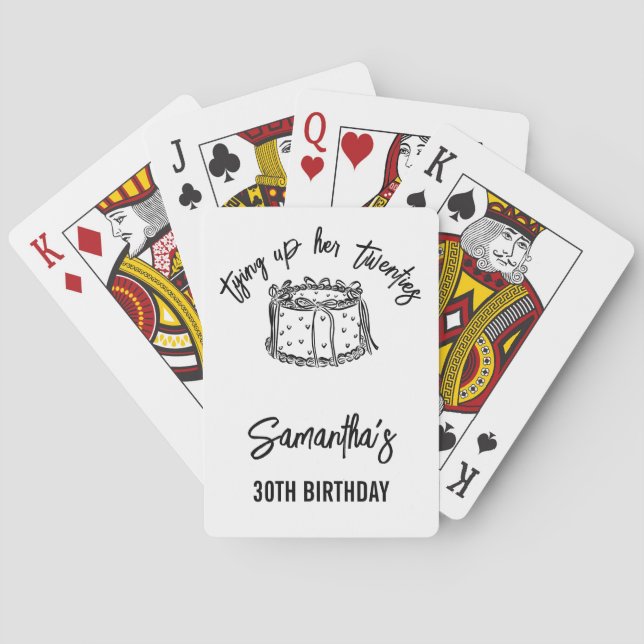 Trendy Black Tying Up Her Twenties 30th Birthday Poker Cards (Back)