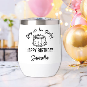 Trendy Black Tying Up Her Twenties 30th Birthday Thermal Wine Tumbler
