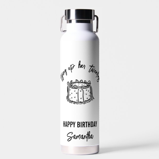 Trendy Black Tying Up Her Twenties 30th Birthday Water Bottle (Front)