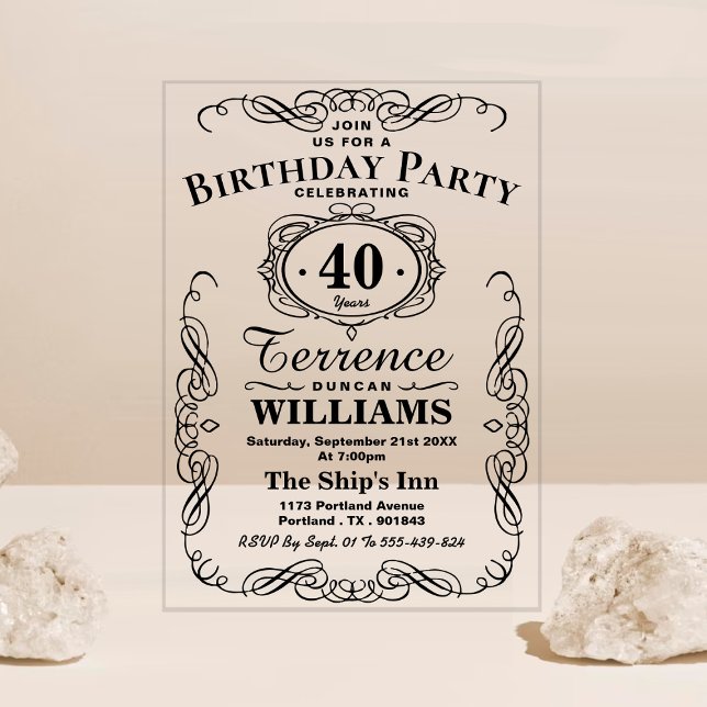 Trendy Black Typography Adult Birthday Acrylic Invitations (Creator Uploaded)