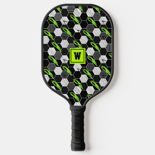 Trendy Black  White Abstract Geometric Soccer Pickleball Paddle