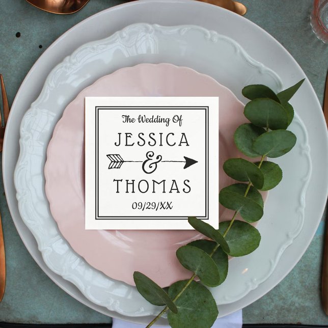 Trendy Black & White Ampersand & Arrow Wedding Napkins (Creator Uploaded)
