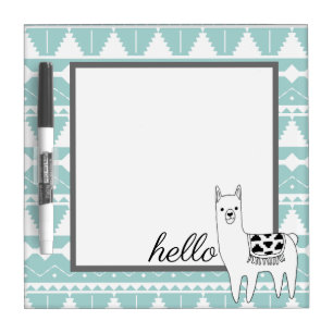 Trendy Black & White Aztec Llama Hello Dry-Erase Board