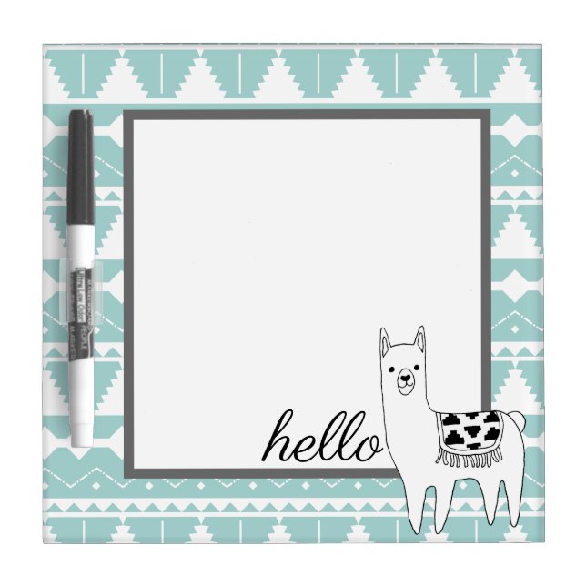 Trendy Black & White Aztec Llama Hello Dry-Erase Board (Front)