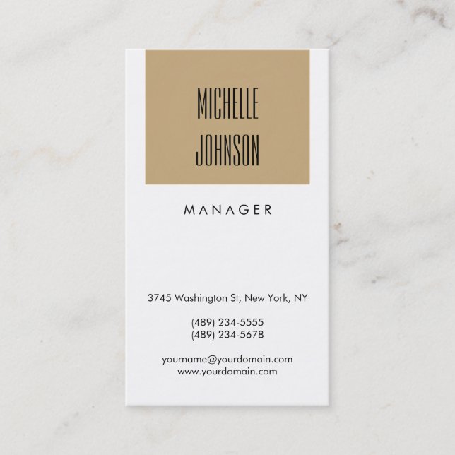 Trendy Black White Beige Manager Business Card (Front)