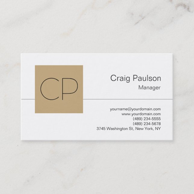 Trendy Black White Beige Monogram Business Card (Front)