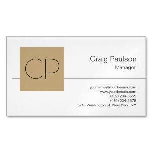 Trendy Black White Beige Monogram Business Card Magnet