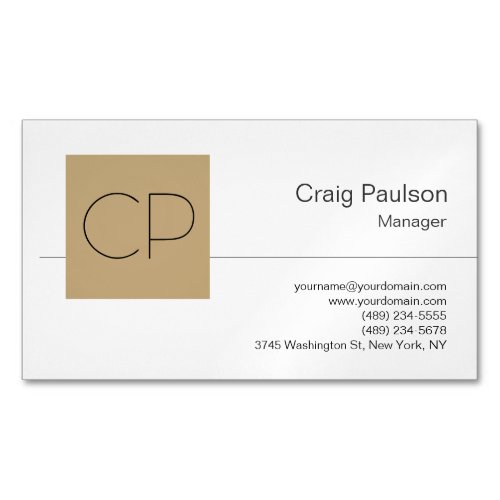 Trendy Black White Beige Monogram Business Card Magnet