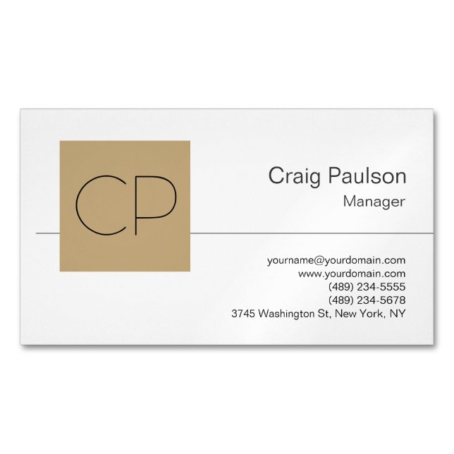 Trendy Black White Beige Monogram Business Card Magnet (Front)