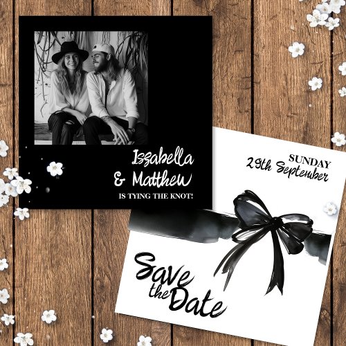 Trendy Black White Bow Save The Date Wedding Card