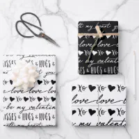 Trendy Black & White Calligraphy Be My Valentine Wrapping Paper Sheets