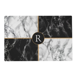 Trendy Black & White Check Marble -Add Letter/Year Placemat