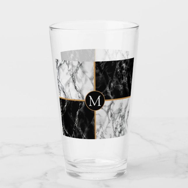 Trendy Black & White Check Marble -Add Your Letter Glass (Front)