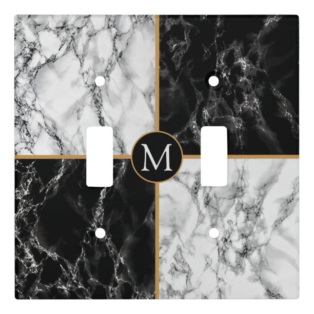 Trendy Black & White Check Marble -Add Your Letter Light Switch Cover (Front)