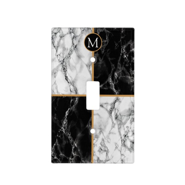 Trendy Black & White Check Marble -Add Your Letter Light Switch Cover (Front)