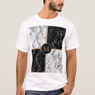 Trendy Black & White Check Marble -Add Your Letter T-Shirt