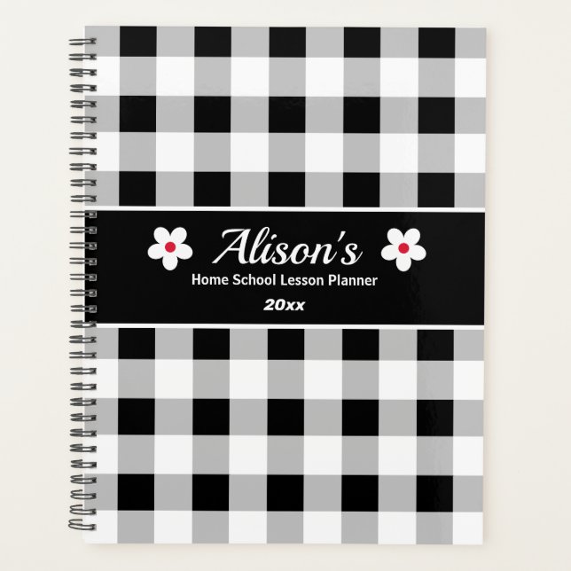 Trendy Black White Checkered Home School Lesson Planner (Front)