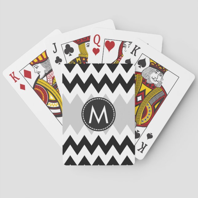 Trendy Black White Chevron Stripes Pattern Poker Cards (Back)