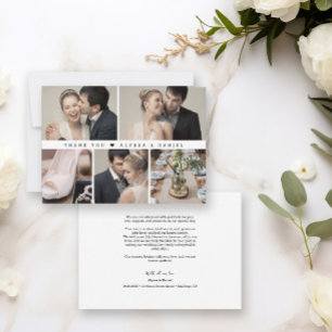Trendy Black White Chic Wedding Photo Collage Thank You Card