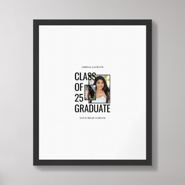 Trendy Black & White Class Of 25 Signature Poster (Framed Front)