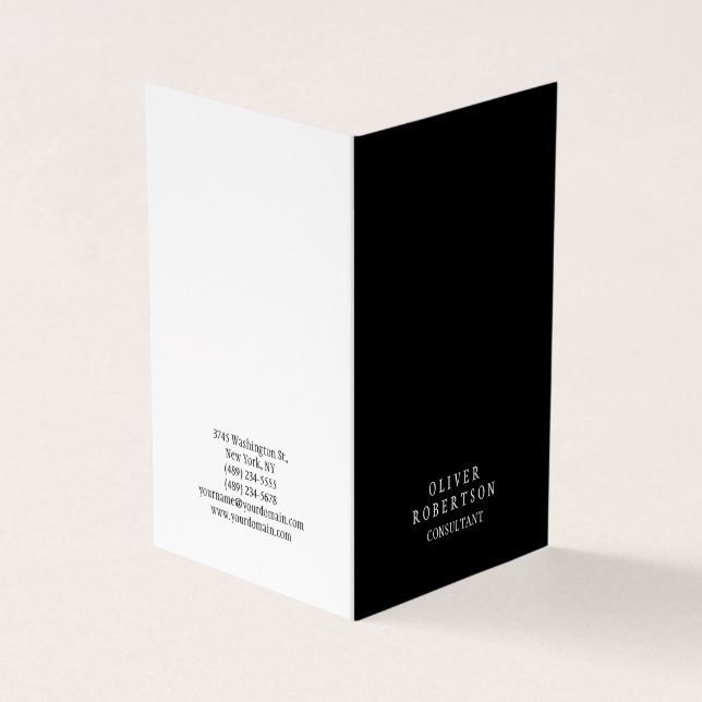 Trendy Black White Creative Unique Simple Plain Business Card (Outside)