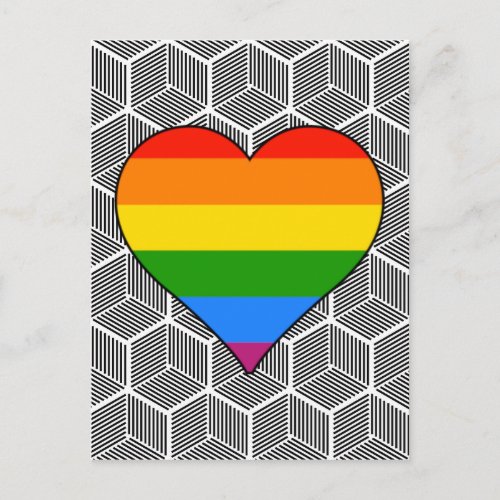 Trendy Black White Design Rainbow Heart Love Postcard