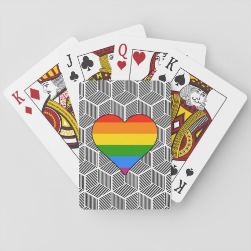 Trendy Black White Design with Rainbow Heart Love Playing Cards