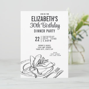 Trendy Black & White Dinner Party 30th Birthday Invitation