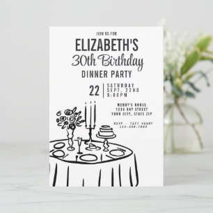 Trendy Black & White Dinner Party 30th Birthday Invitation