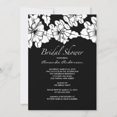 Trendy Black &amp; White Floral Bridal Shower Invite