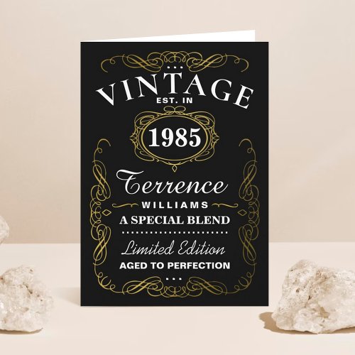 Trendy Black White  Gold Typography Birthday Card