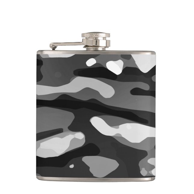 Trendy Black White Gray Abstract Pattern Flask (Front)