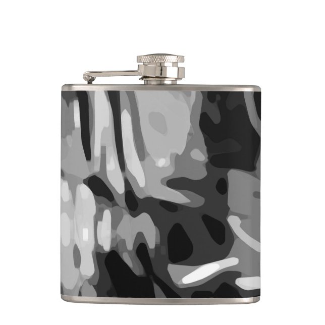 Trendy Black White Gray Abstract Pattern Flask (Front)