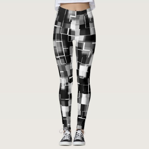 Trendy Black White Gray Abstract Pattern Leggings