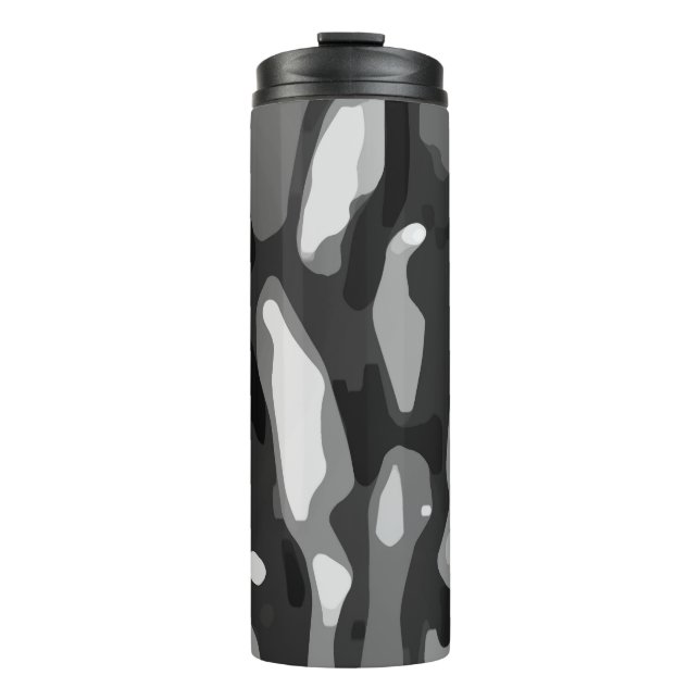 Trendy Black White Gray Abstract Pattern Thermal Tumbler (Front)