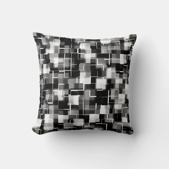 Trendy Black White Gray Abstract Pattern Throw Pillow (Front)
