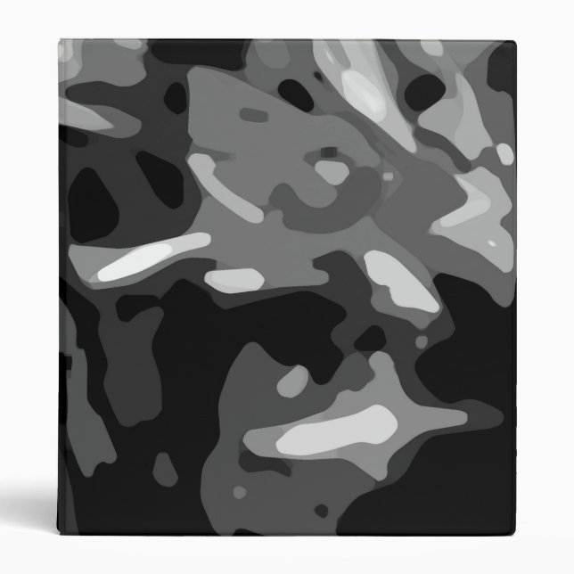 Trendy Black White Gray Camo Abstract Pattern Binder (Front)