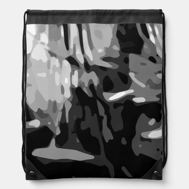 Trendy Black White Gray Camo Abstract Pattern Drawstring Bag (Front)