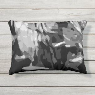 Trendy Black White Gray Camo Abstract Pattern Outdoor Pillow