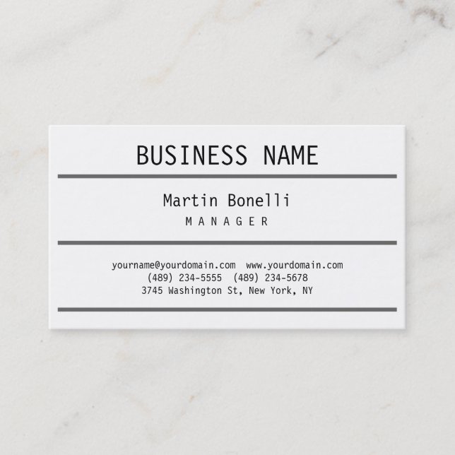 Trendy Black White Gray Manager Business Card (Front)